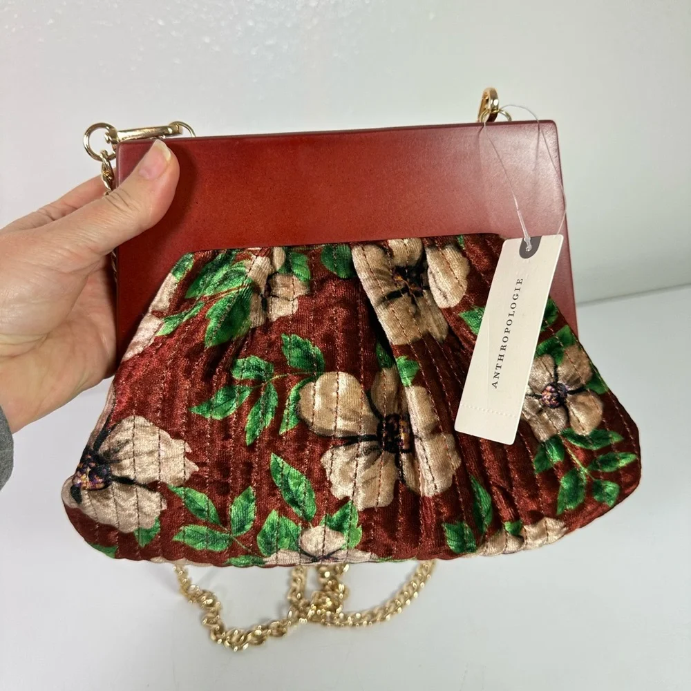 Anthropologie Pleated Velvet Clutch in Pink Combo NWT